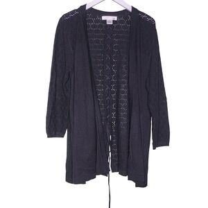August Silk Black Open Cardigan Sweater‎ Lace Up Back Cottage Large